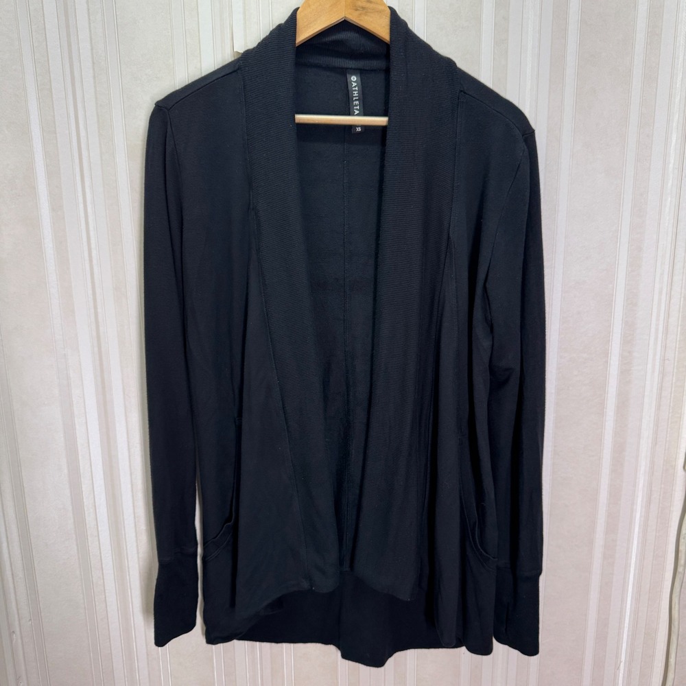 Athleta Cozy Soft Pranayama Wrap XS Black Open Front Cardigan Comfort Athleisure